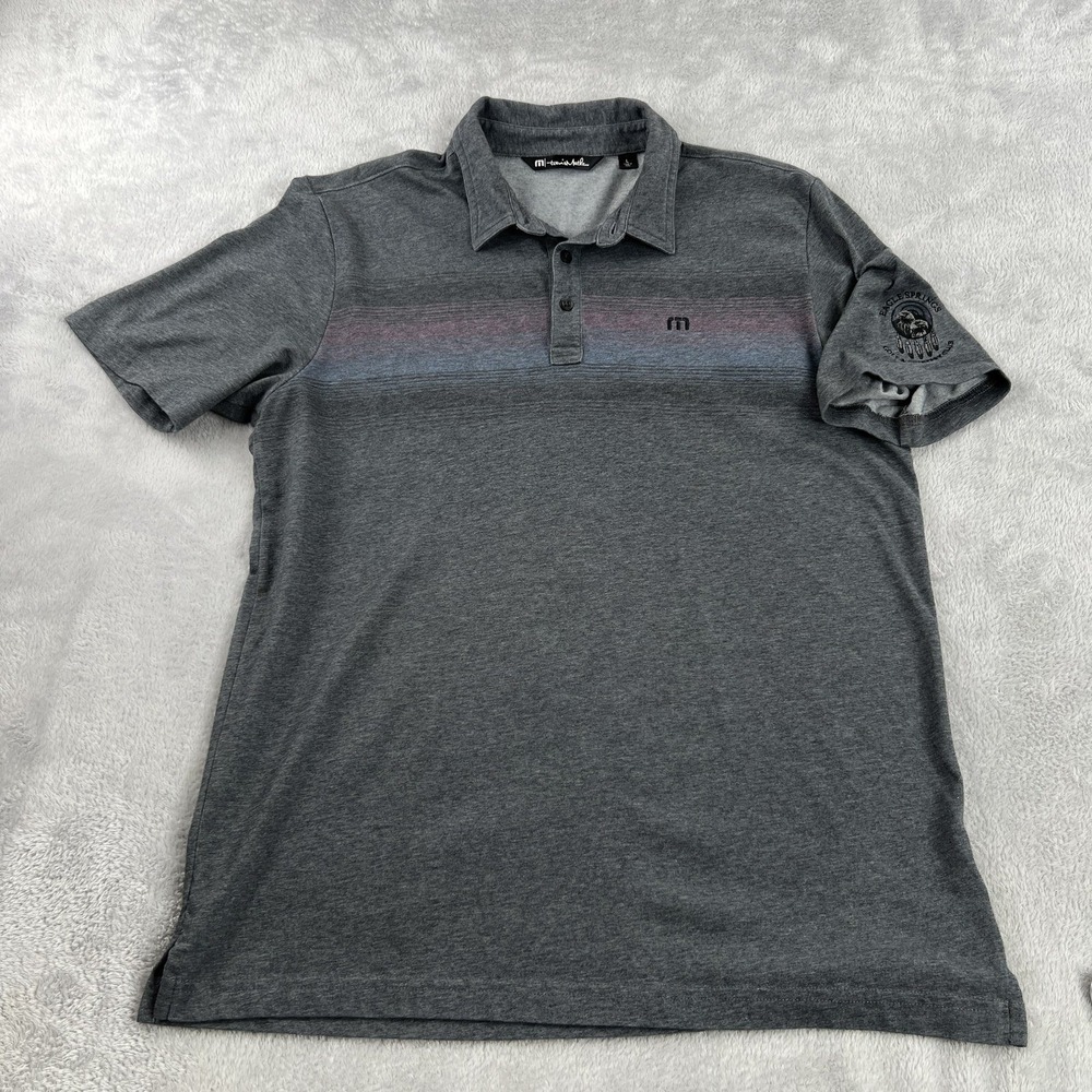 TravisMathew Eagle Springs Golf Polo L Grey Striped Men Short Sleeve Athletic